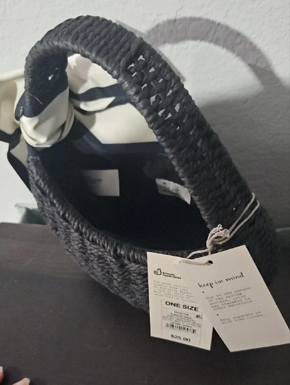 a new day Black Woven Straw Tote with Knotted Cream-and-Black Scarf - Picture 2 of 3